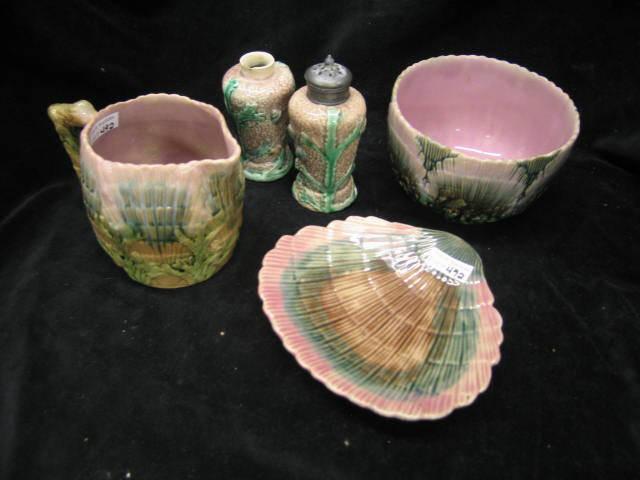 Appraisal: Pcs Majolica Pottery Seaweed Shell patterns mostly Etruscian includes creamer