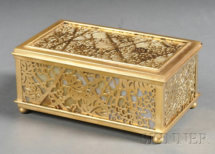 Appraisal: Tiffany Studios Grapevine Pattern Box Etched gilt bronze and glass