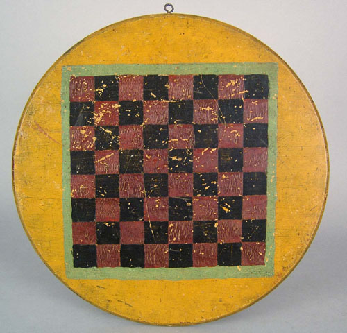 Appraisal: Painted double-sided checkerboard late th c retaining its original polychrome