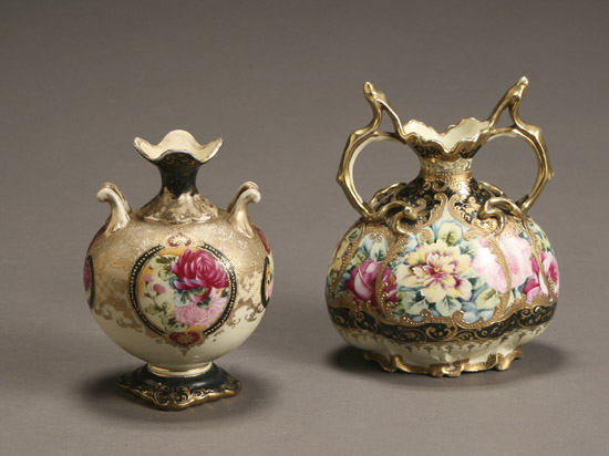 Appraisal: Two Nippon Cobalt and Floral Vases Each Unmarked First Quarter