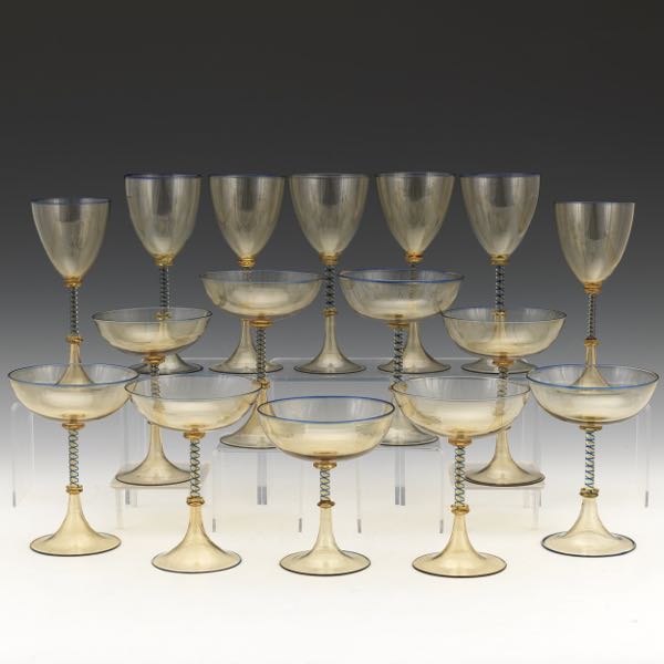 Appraisal: VINTAGE SMOKED GLASS VENETIAN STEMWARE SET wine champagne Vintage Venetian