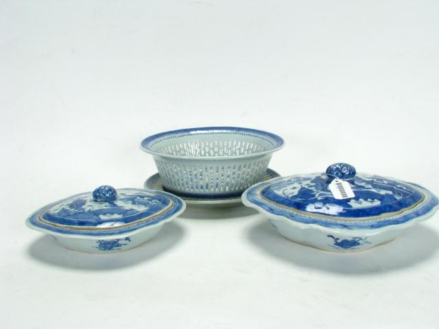 Appraisal: Four Items Canton Porcelain including '' and '' oval lidded