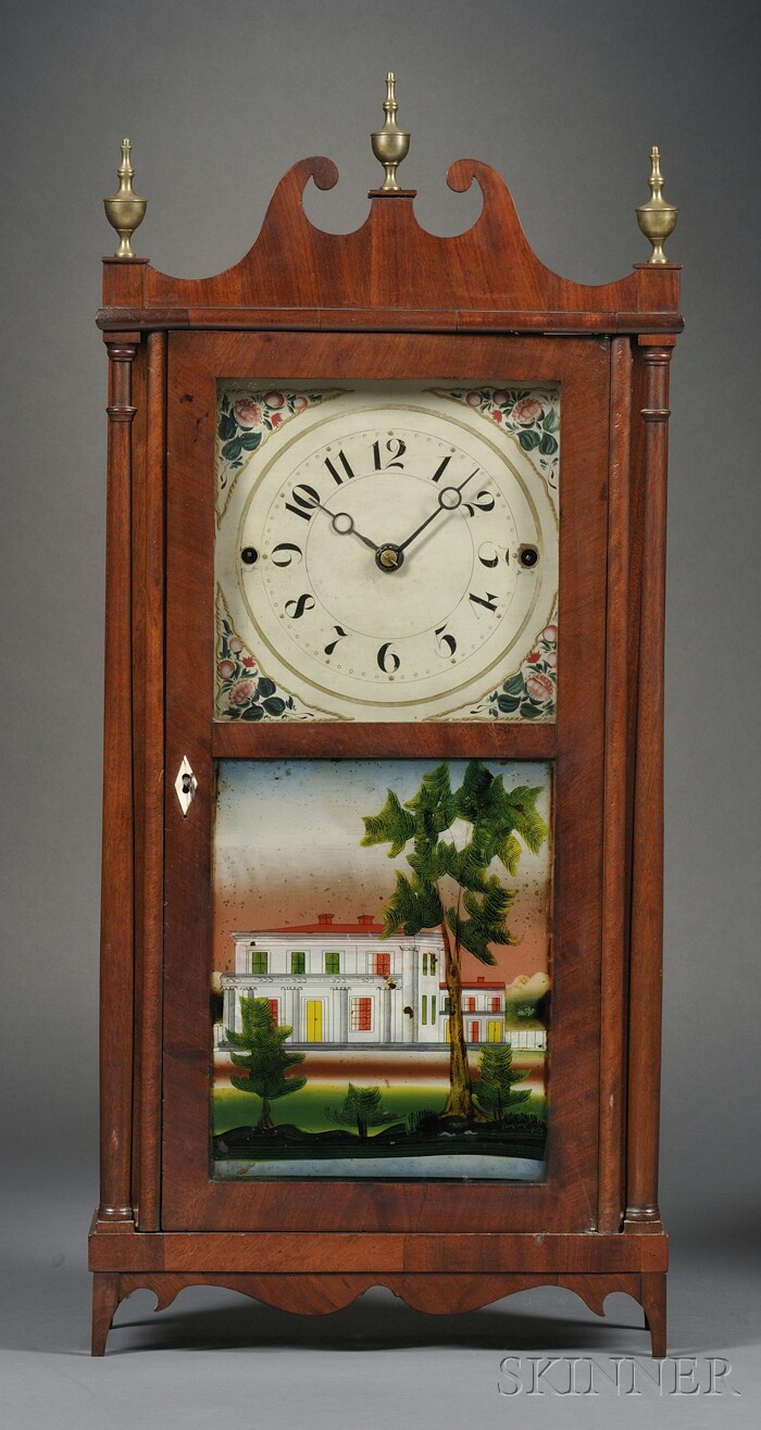 Appraisal: Erastus Hodges Mahogany Pillar and Scroll Shelf Clock Torrington Connecticut