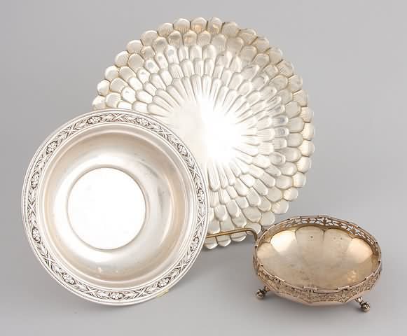 Appraisal: Together with Wallace sterling silver circular dish with repousse rim