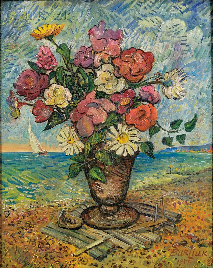 Appraisal: David Burliuk Ukrainian American - Still Life with Flowers by