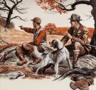 Appraisal: Bob Kuhn - Grouse Hunters Lunch Break signed Kuhn lower