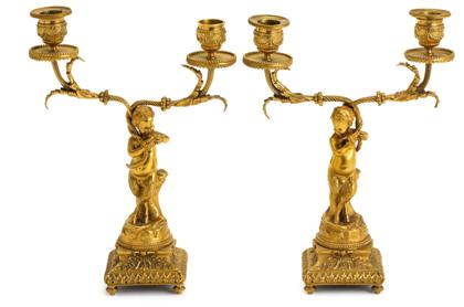 Appraisal: Pair of Louis XVI style gilt bronze candlesticks th century