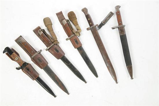 Appraisal: SIX BAYONETS European th century All have metal scabbards four