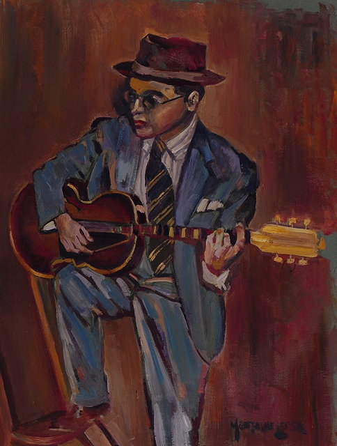 Appraisal: MONTAGUE LEDER c - The guitar player signed oils on