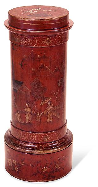 Appraisal: A Berlin style red lacquer pedestal Of columnar form with