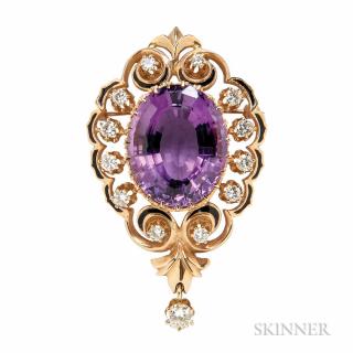 Appraisal: kt Gold Amethyst and Diamond Pendant c s the large