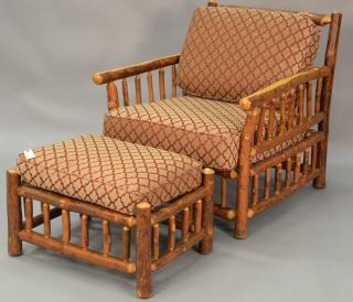 Appraisal: Adirondack style armchair and ottoman wd Adirondack style armchair and