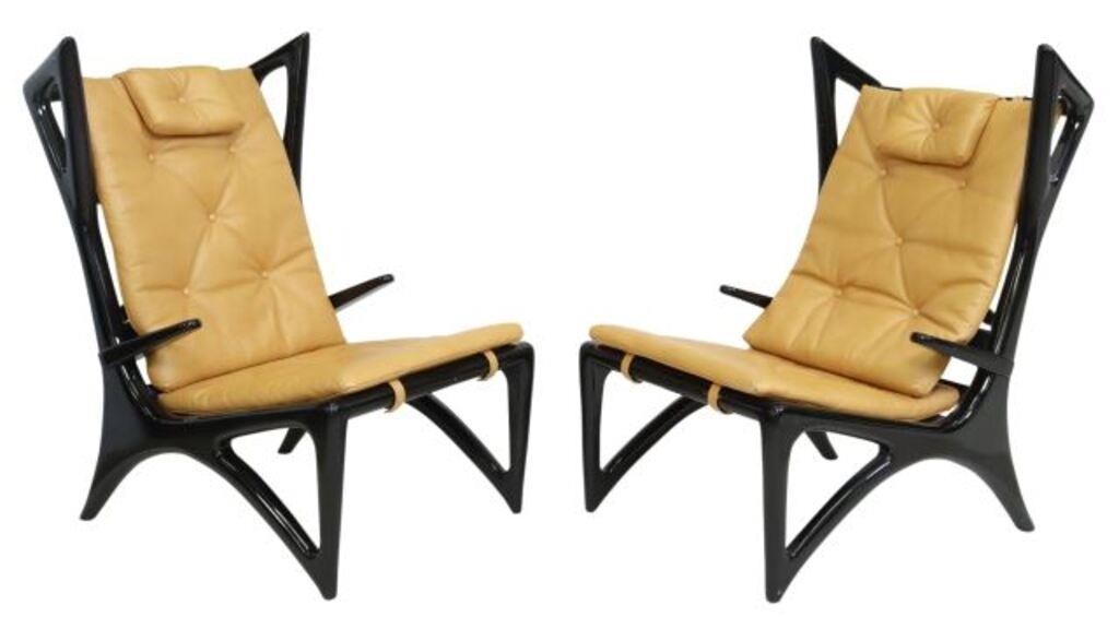 Appraisal: pair Italian mid-century modern lounge chairs c s sculptural wingback