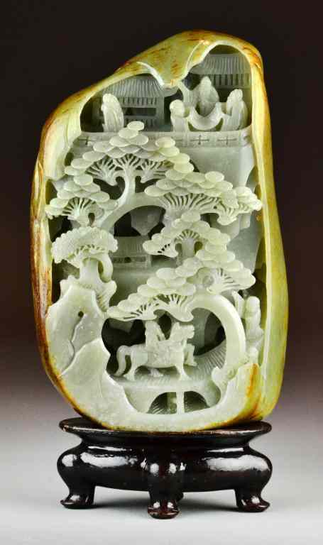 Appraisal: Large Fine Chinese Carved Jade BoulderLarge finely carved and polished