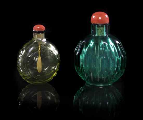 Appraisal: A Group of Two Glass Snuff Bottles comprising one circular