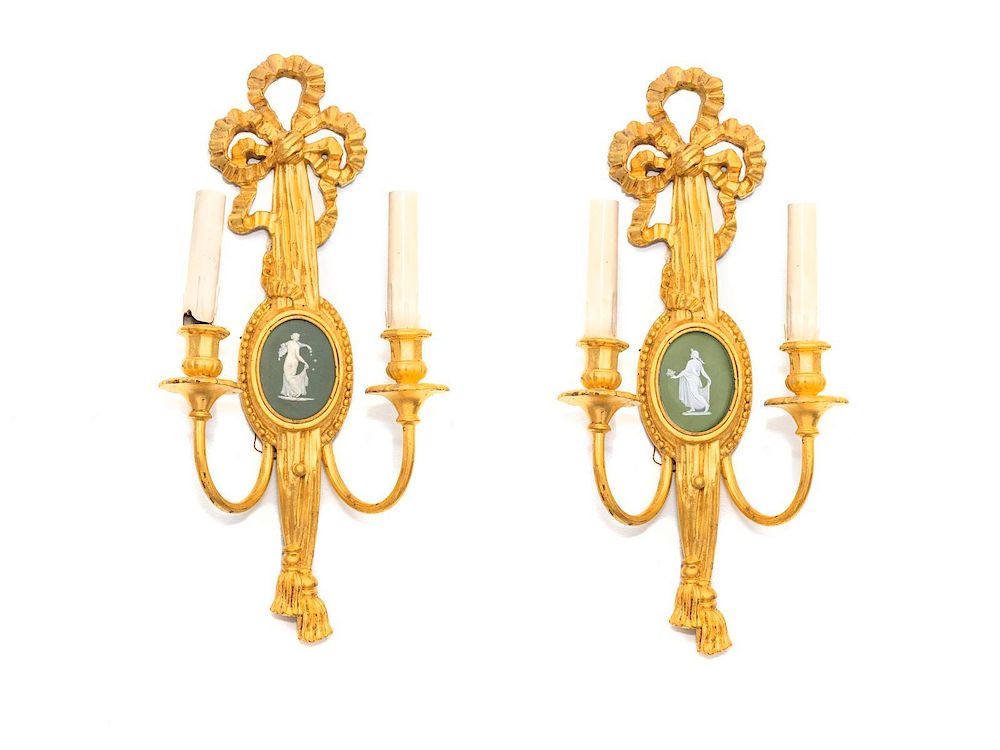 Appraisal: A Pair of Louis XVI Gilt Wood and Wedgwood Mounted