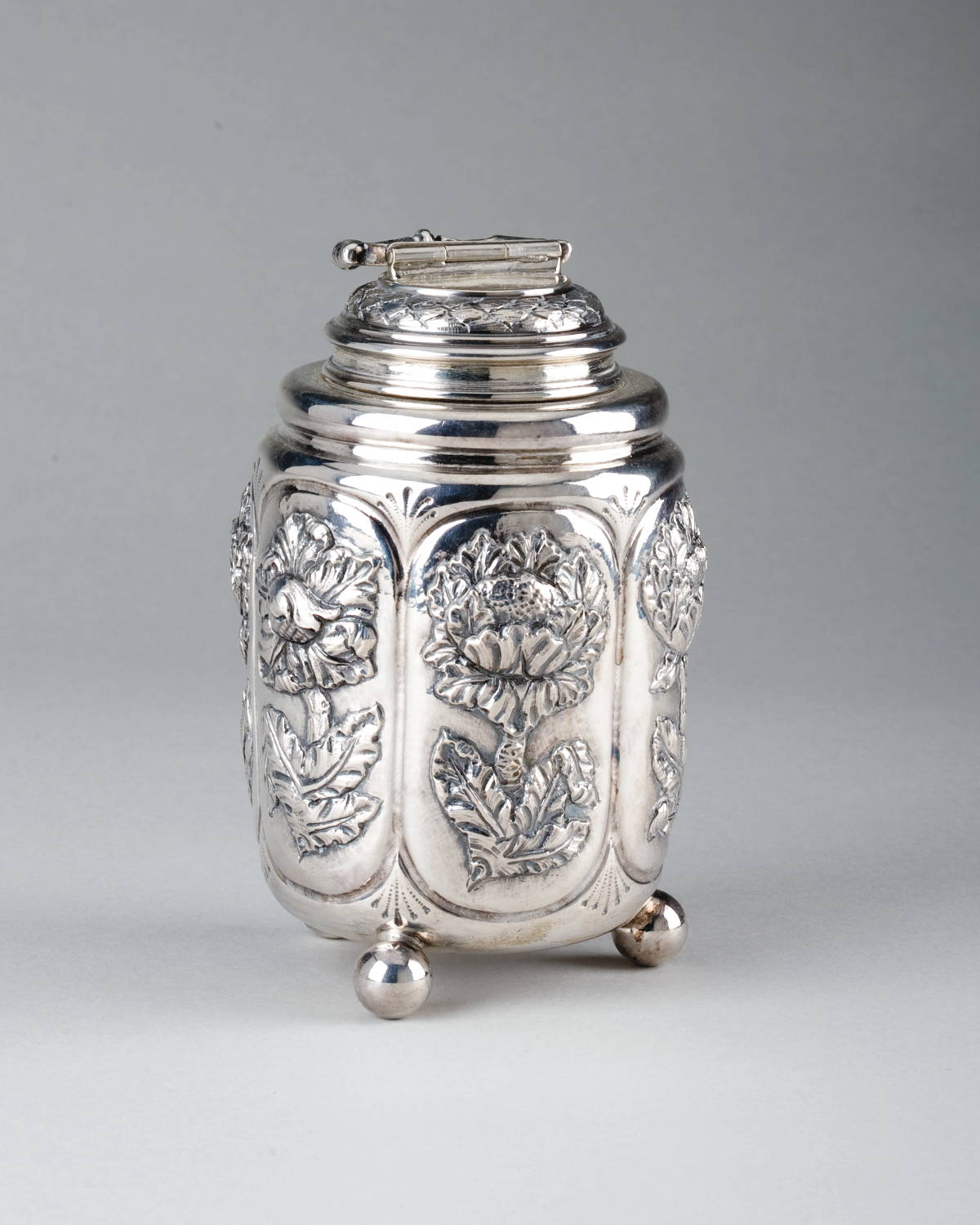 Appraisal: CONTINENTAL SILVER CANISTER PROBABLY GERMAN Of cylindrical form on three