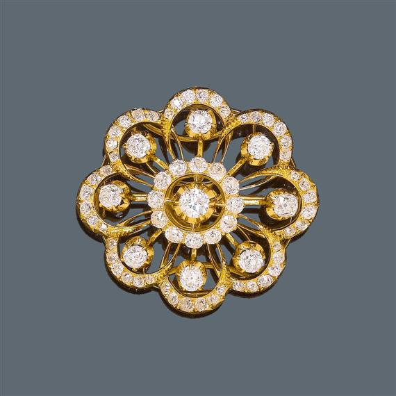 Appraisal: DIAMOND BROOCH Russia ca Yellow gold Zolotniki Decorative brooch designed