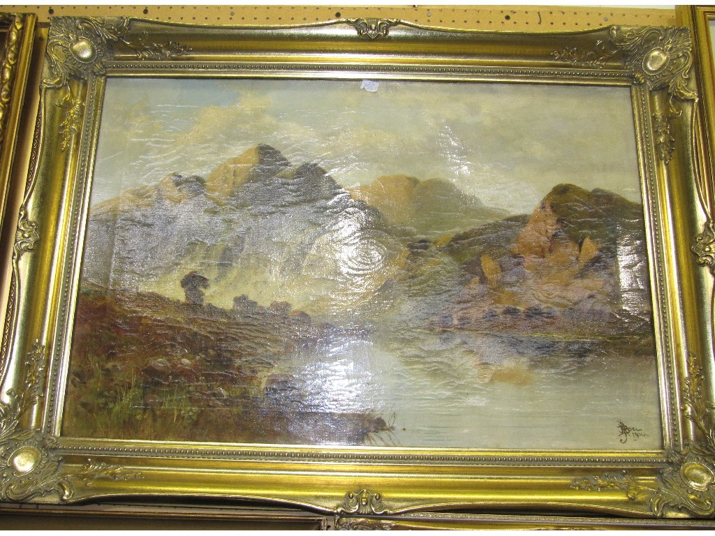 Appraisal: Oil on canvas Highland landscape signed and dated J A