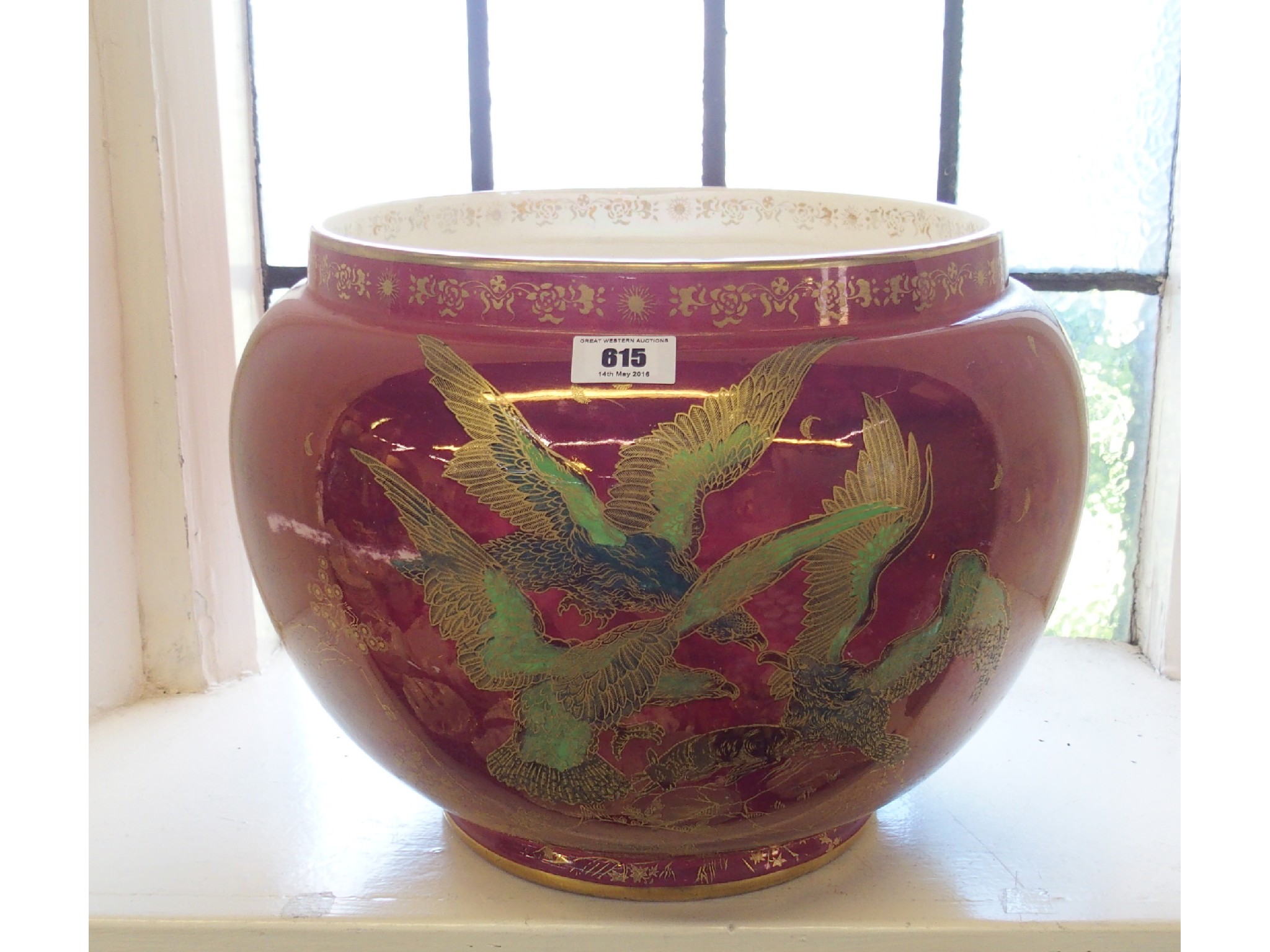 Appraisal: Crown Devon Lustrine jardiniere depicting eagles