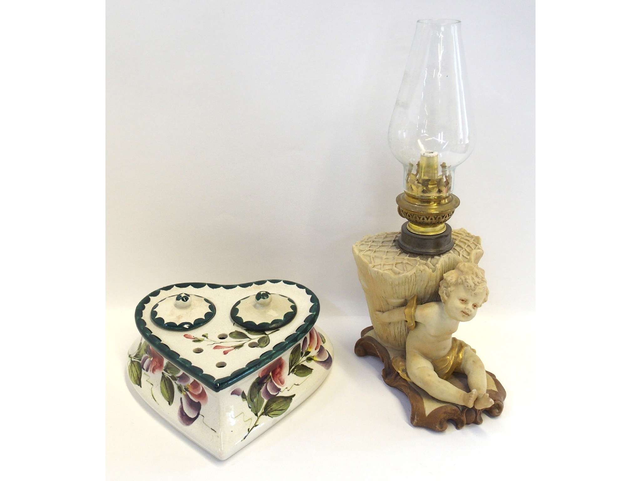 Appraisal: Wemyss heart shaped inkwell decorated with sweet peas together with