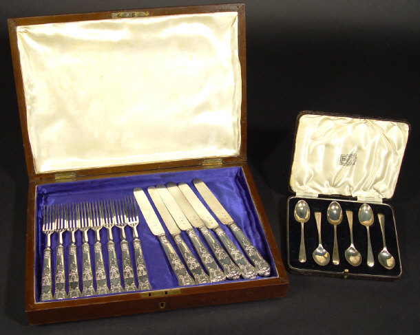 Appraisal: Set of six Georgian silver knives and forks embossed with