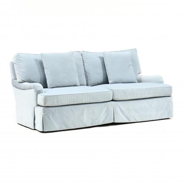 Appraisal: HIGHLAND HOUSE ENGLISH STYLE UPHOLSTERED SOFA Contemporary light blue plush