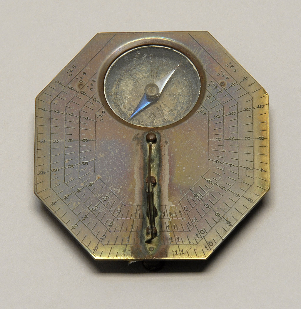 Appraisal: BRASS POCKET TRANSIT th CenturyIn octagonal form With duck-form hinge