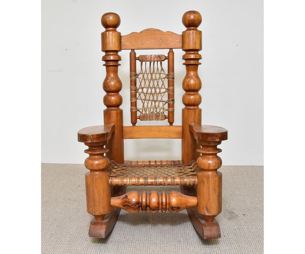 Appraisal: Massive Alpine Style Rocking Chair Massive pine Alpine style rocking