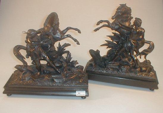 Appraisal: After Cousteau A pair of patinated spelter Marley horses and