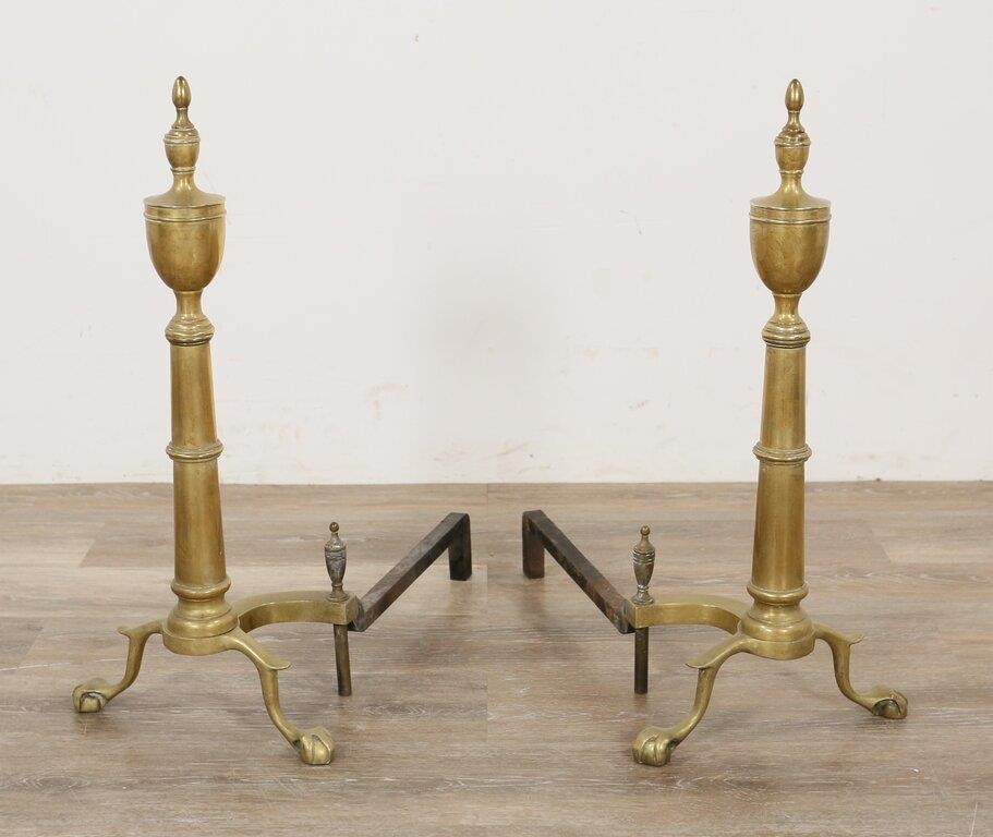 Appraisal: PAIR OF CHIPPENDALE BRASS ANDIRONSPair of Chippendale style brass andirons