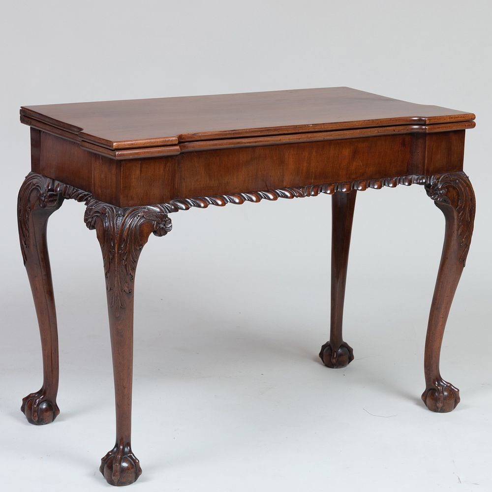 Appraisal: George II Carved Mahogany Games Table The hinged top opening