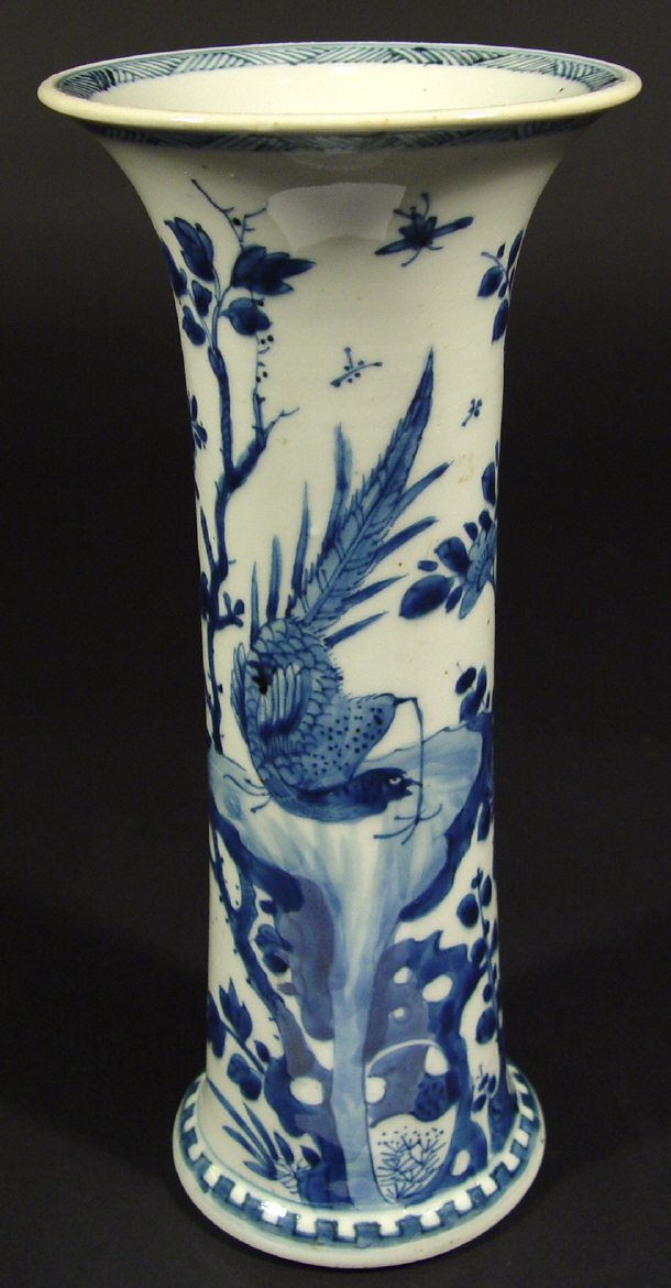 Appraisal: Chinese porcelain trumpet vase hand painted with blue birds amongst