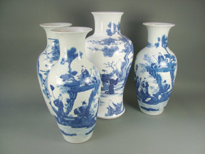 Appraisal: Four Chinese blue and white vases modern each decorated with