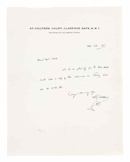 Appraisal: WELLS H G Autographed letter signed ''H G Wells'' page