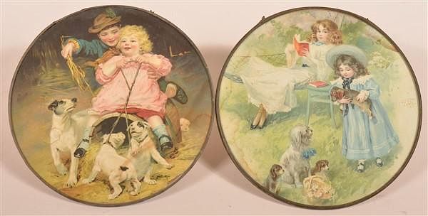 Appraisal: Two Flue Covers Depicting Children with Dogs Two Flue Covers