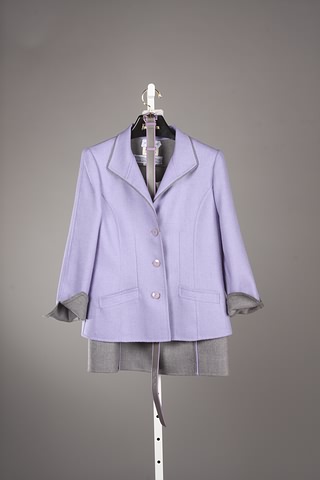 Appraisal: Andr Laug purple wool jacket with gray trim and gray