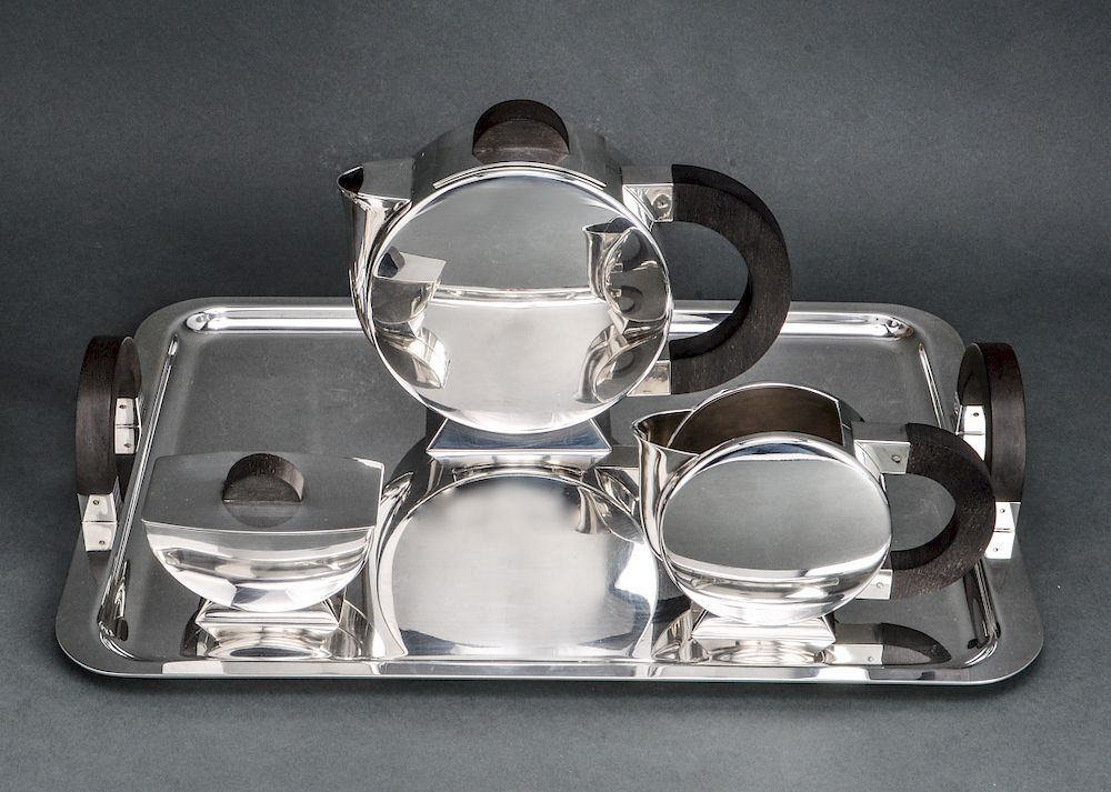 Appraisal: Christofle Silver-Plate Art Deco Tea Service Christofle France silver-plate Art