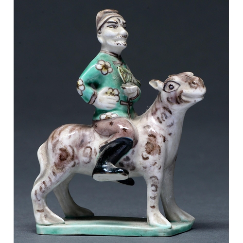 Appraisal: A Chinese miniature porcelain equestrian figure th c decorated predominately