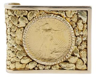 Appraisal: Liberty Coin and Gold Nugget Money Clip coin bezel set