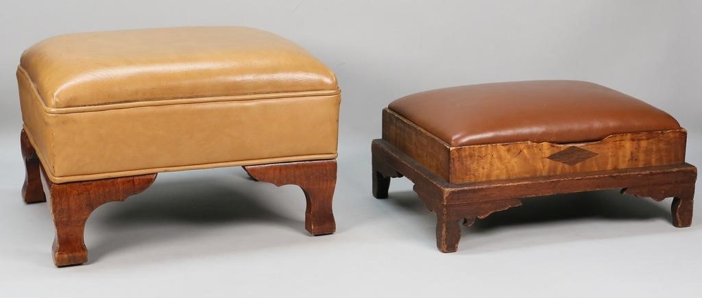 Appraisal: LEATHER UPHOLSTERED FOOT STOOLS leather upholstered foot stools Largest foot