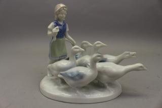 Appraisal: Gerold Bavarian Porcelain Figure with Geese Gerold Bavarian Porcelain Figure