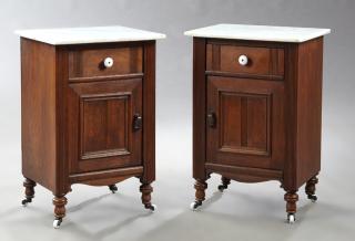 Appraisal: Pair of American Late Victorian Carved Oak Marble Top Nightstands