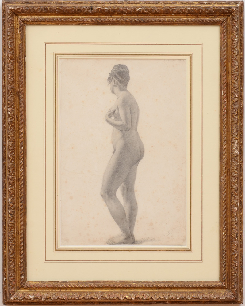 Appraisal: ATTRIBUTED TO ANNE-LOUIS GIRODET - STANDING NUDE STUDY Pencil on