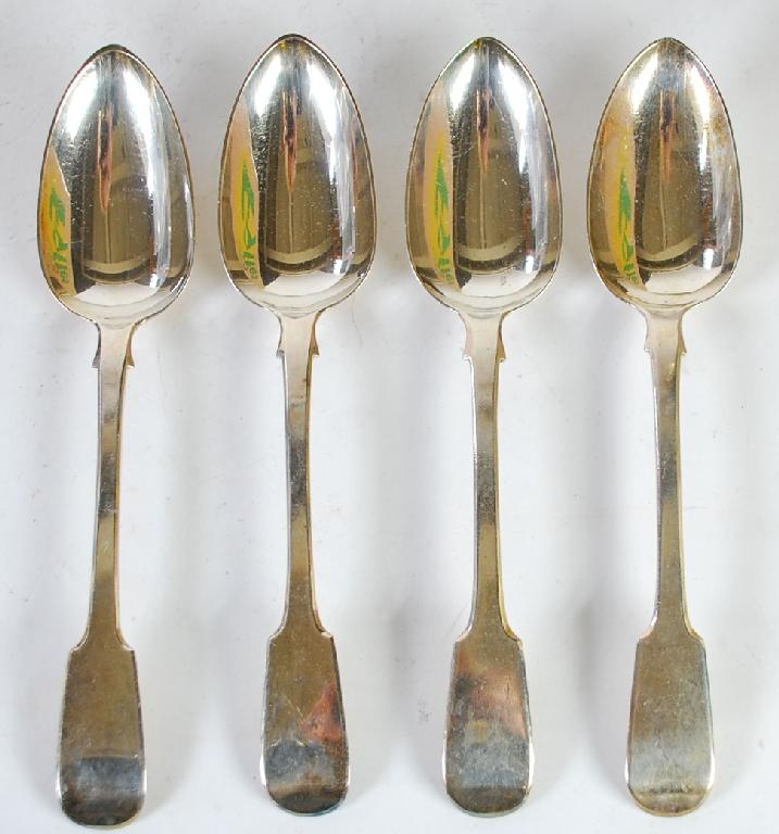 Appraisal: SET OF FOUR WILLIAM IV SILVER FIDDLE PATTERN TABLE SPOONS