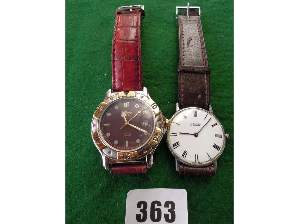 Appraisal: A Lotus wristwatch with crocodile skin strap and a Savoy