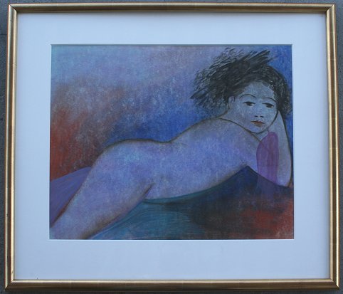 Appraisal: LOPEZ Julia Mexico th C Reclining Nude Mixed Media ''