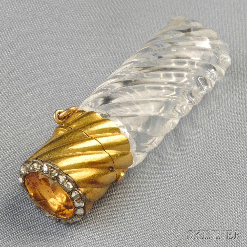 Appraisal: Antique Gem-set Rock Crystal Perfume the fluted rock crystal perfume