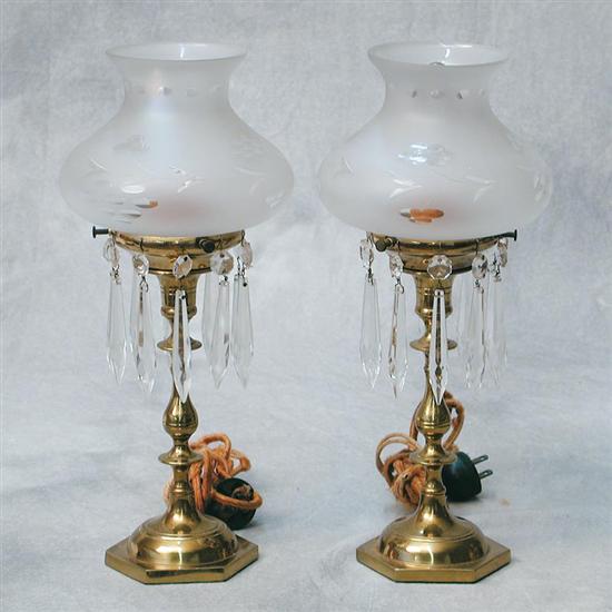 Appraisal: Pair glass and brass lamps early th century each brass