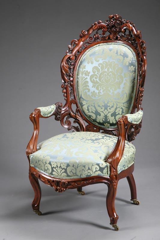 Appraisal: ROCOCO REVIVAL ARMCHAIR Attributed to John Henry Belter American mid